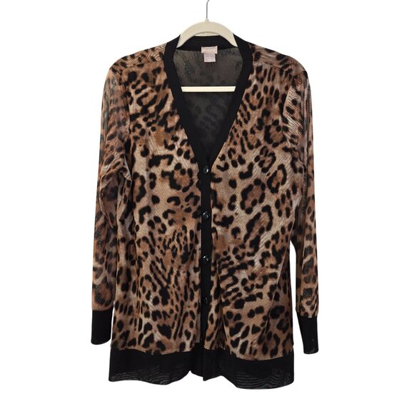 Chico's Leopard Print Button Down Blouse Size Chico's 1/Medium - Picture 1 of 6